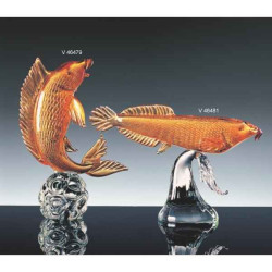 Animaux-Bois-Animaux-Bronzes propose Poisson en verre Formia couleur ambre -V46481
