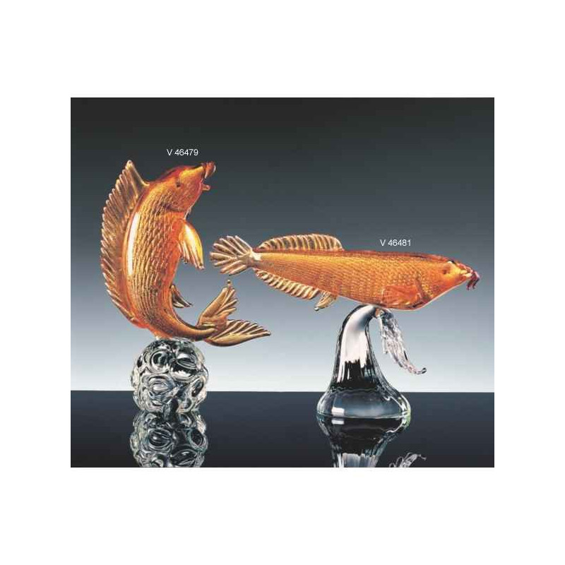 Animaux-Bois-Animaux-Bronzes propose Poisson en verre Formia couleur ambre -V46481