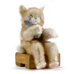 Animaux-Bois-Animaux-Bronzes.com propose Chaton beige avec boîte et souris peluche animalière -5587
