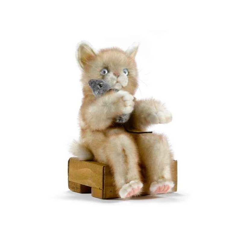 Animaux-Bois-Animaux-Bronzes.com propose Chaton beige avec boîte et souris peluche animalière -5587