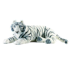 Félin Tigre blanc couché 100 cm peluche animalière -3951