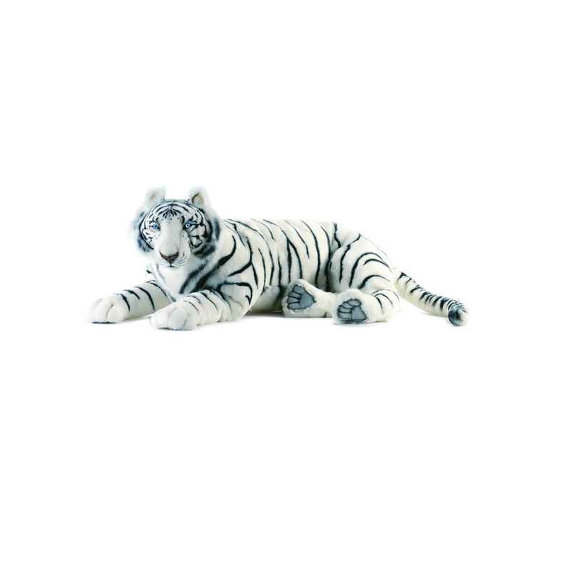 Félin Tigre blanc couché 100 cm peluche animalière -3951