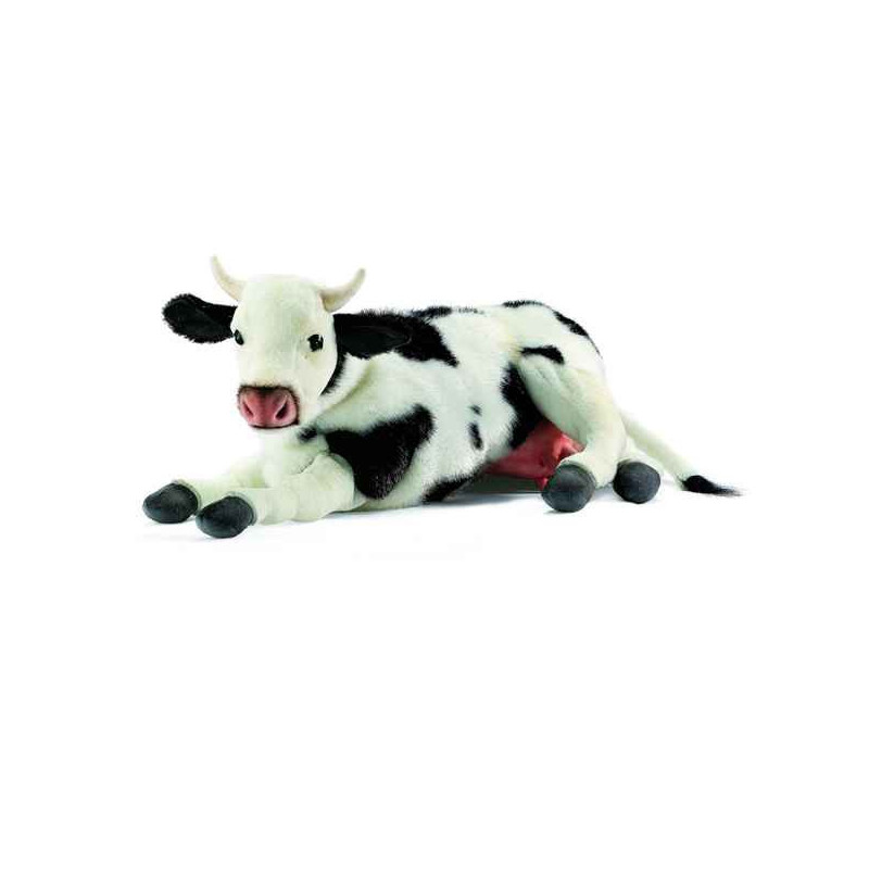 Anima   Peluche vache couché noire et blanche 35 cm   4781