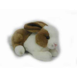 Animaux de la ferme Lapin couché blanc brun  24 cm peluche animalière -3888