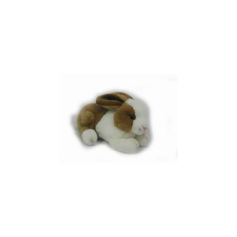 Animaux de la ferme Lapin couché blanc brun  24 cm peluche animalière -3888