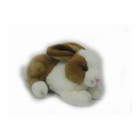 Animaux de la ferme Lapin couché blanc brun  24 cm peluche animalière -3888