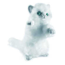 Animaux-Bois-Animaux-Bronzes.com propose Chat joueur blanc 24 cm peluche animalière -3435