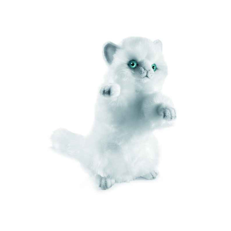 Animaux-Bois-Animaux-Bronzes.com propose Chat joueur blanc 24 cm peluche animalière -3435