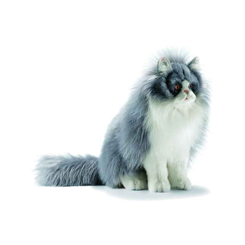Animaux-Bois-Animaux-Bronzes.com propose Chat persan assis gris/blanc 35 cm peluche animalière -5012