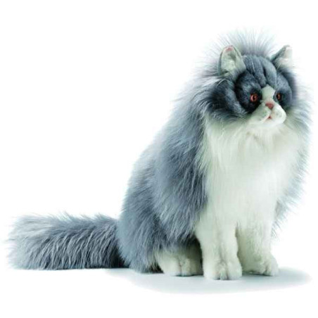 Animaux-Bois-Animaux-Bronzes.com propose Chat persan assis gris/blanc 35 cm peluche animalière -5012