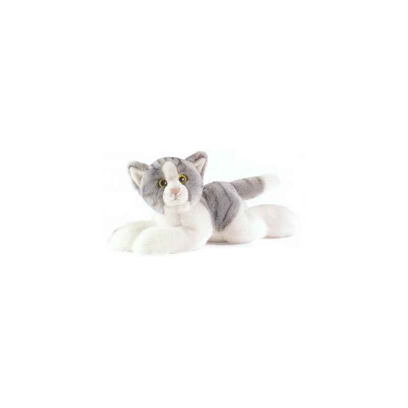 Animaux-Bois-Animaux-Bronzes.com propose Chat couché gris 30 cm peluche animalière -1952