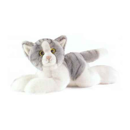Animaux-Bois-Animaux-Bronzes.com propose Chat couché gris 30 cm peluche animalière -1952