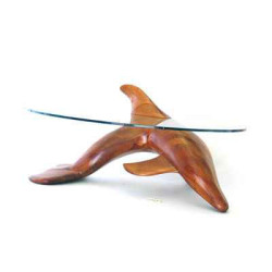 Animaux marins Table basse Le dauphin 125 cm en Pin - verre trempé, bord poli - LAST-MDA125-P - VI300-700-12
