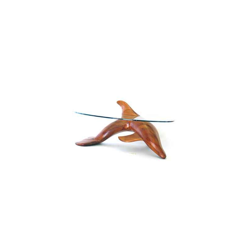 Animaux marins Table basse Le dauphin 125 cm en Pin - verre trempé, bord poli - LAST-MDA125-P - VI300-700-12