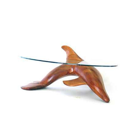Animaux marins Table basse Le dauphin 125 cm en Pin - verre trempé, bord poli - LAST-MDA125-P - VI300-700-12