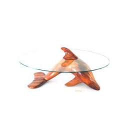 Animaux marins Table basse Le dauphin 95 cm en bois de Rauli - verre trempé, bord poli - LAST-MDA95-R - VI200-600-10