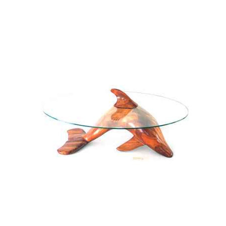 Animaux marins Table basse Le dauphin 95 cm en bois de Rauli - verre trempé, bord poli - LAST-MDA95-R - VI200-600-10