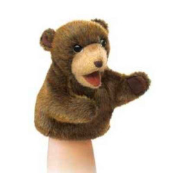 Animaux-Bois-Animaux-Bronzes propose Petit ours brun assise marionnette 