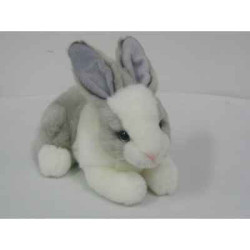 Animaux de la ferme Lapin couché blanc gris  24 cm peluche animalière -3889