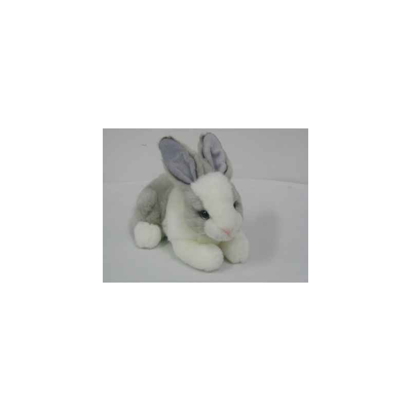 Animaux de la ferme Lapin couché blanc gris  24 cm peluche animalière -3889