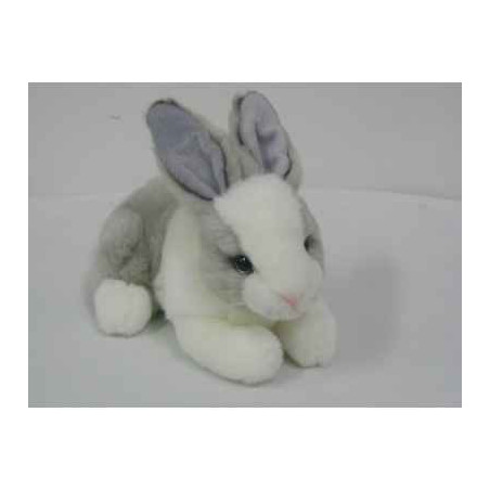 Animaux de la ferme Lapin couché blanc gris  24 cm peluche animalière -3889