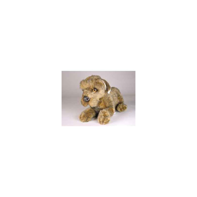 Animaux-Bois-Animaux-Bronzes propose Chien Schnauzer marron 30 cm peluche animaux allongés réaliste Piutre 3359