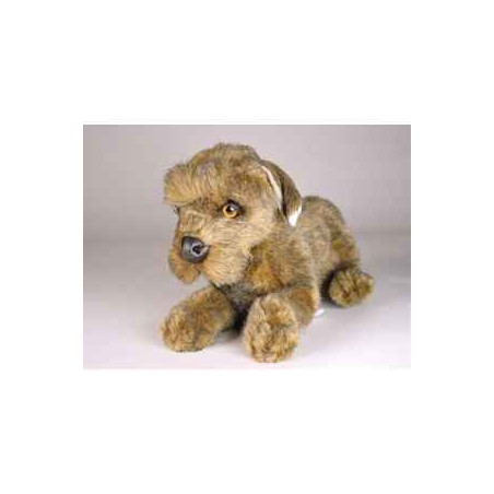 Animaux-Bois-Animaux-Bronzes propose Chien Schnauzer marron 30 cm peluche animaux allongés réaliste Piutre 3359