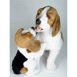 Animaux-Bois-Animaux-Bronzes propose Chien Beagle avec chiot 50+30 cm assis peluche réaliste Piutre 2241