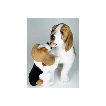 Animaux-Bois-Animaux-Bronzes propose Chien Beagle avec chiot 50+30 cm assis peluche réaliste Piutre 2241