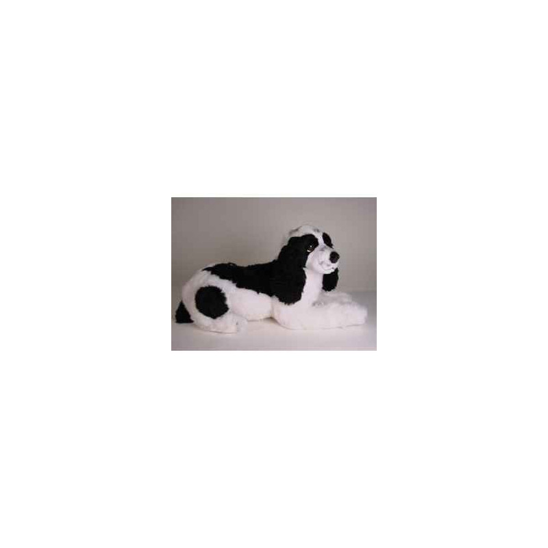 Animaux-Bois-Animaux-Bronzes propose Chien Cocker noir et blanc 55 cm peluche animaux allongés réaliste Piutre 3205