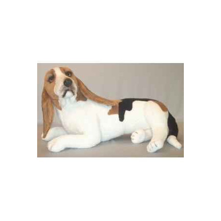 Animaux-Bois-Animaux-Bronzes propose Chien Basset-hound 60 cm assis peluche réaliste Piutre 3285