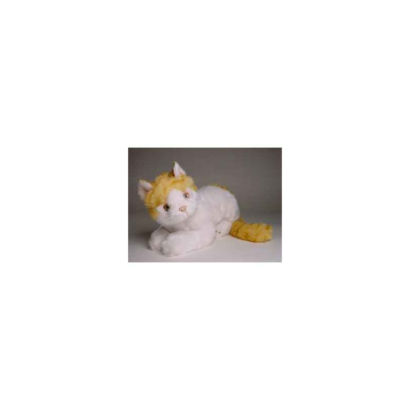 Animaux-Bois-Animaux-Bronzes propose Chat blanc et roux 30 cm peluche animaux allongés réaliste Piutre