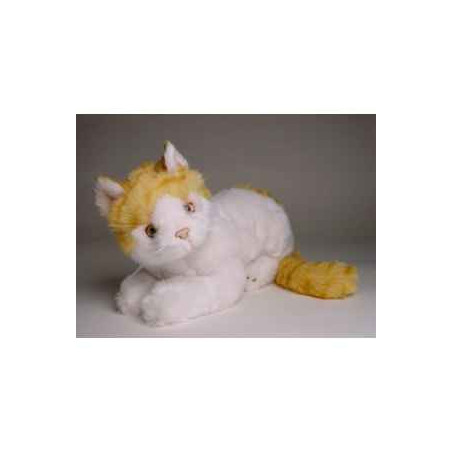 Animaux-Bois-Animaux-Bronzes propose Chat blanc et roux 30 cm peluche animaux allongés réaliste Piutre