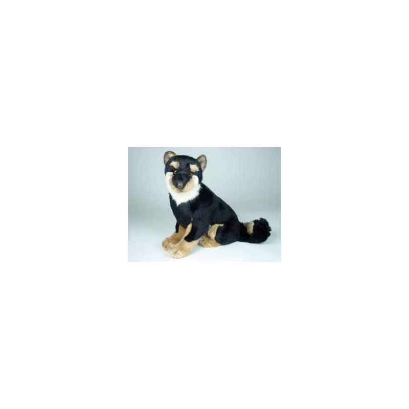 Animaux-Bois-Animaux-Bronzes propose Chien Shiba inu noir/marron 40 cm assis peluche réaliste Piutre 3369