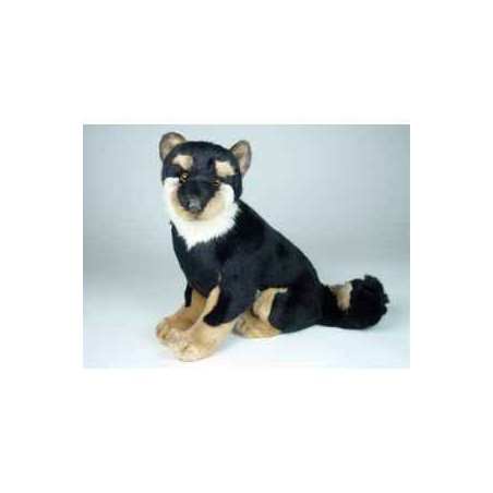 Animaux-Bois-Animaux-Bronzes propose Chien Shiba inu noir/marron 40 cm assis peluche réaliste Piutre 3369