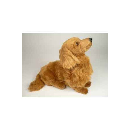 Animaux-Bois-Animaux-Bronzes propose Chien Teckel dachshund, poils longs 35 cm assis peluche réaliste Piutre 2254