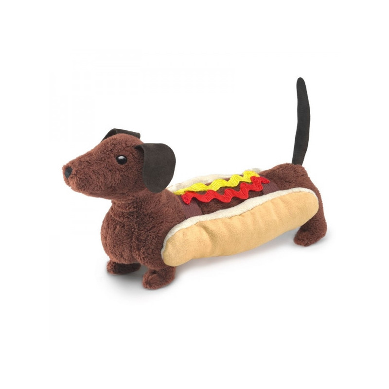 Animaux-Bois-Animaux-Bronzes propose Chien teckel Hot dog marionnette à doigts 