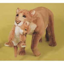 Félin Piutre Lionne avec son petit 140 cm peluche animaux debout -2503