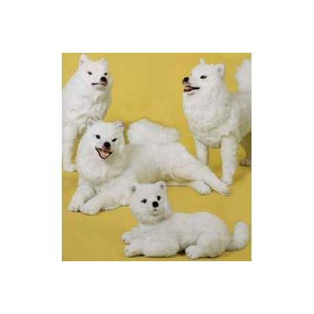 Animaux-Bois-Animaux-Bronzes propose Chien Samoyède 80 cm peluche animaux allongés réaliste Piutre 3258