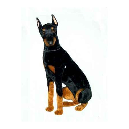 Animaux-Bois-Animaux-Bronzes propose Chien Doberman 90 cm assis peluche réaliste Piutre 266