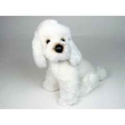 Animaux-Bois-Animaux-Bronzes propose Chien caniche blanc 35 cm assis réaliste Piutre 281