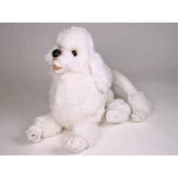 Animaux-Bois-Animaux-Bronzes propose Chien caniche blanc 60 cm peluche animaux allongés réaliste Piutre 259
