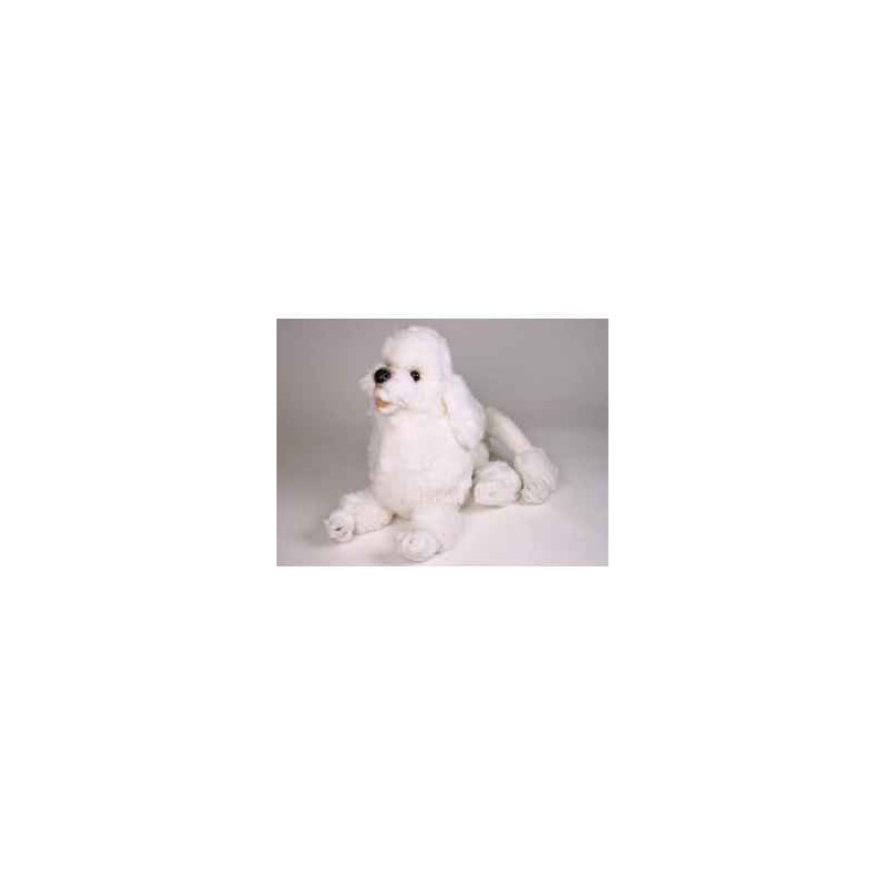 Animaux-Bois-Animaux-Bronzes propose Chien caniche blanc 60 cm peluche animaux allongés réaliste Piutre 259