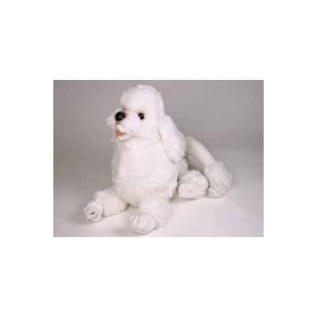 Animaux-Bois-Animaux-Bronzes propose Chien caniche blanc 60 cm peluche animaux allongés réaliste Piutre 259