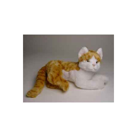 Animaux-Bois-Animaux-Bronzes propose Chat roux et blanc 30 cm peluche animaux allongés réaliste Piutre