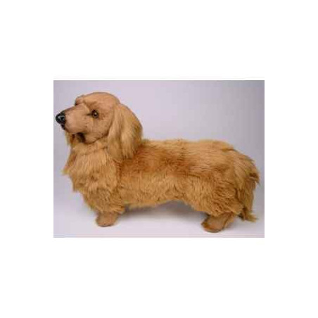 Animaux-Bois-Animaux-Bronzes propose Chien Teckel dachshund, poils longs 60 cm peluche animaux debout réaliste Piutre 2251