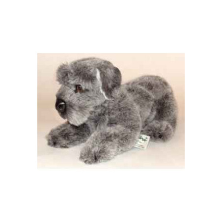 Animaux-Bois-Animaux-Bronzes propose Chien Schnauzer 30 cm peluche animaux allongés réaliste Piutre 1208