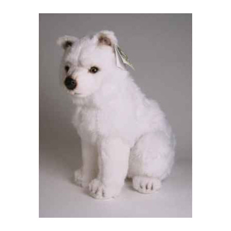 Animaux-Bois-Animaux-Bronzes propose Chien Samoyède 40 cm assis peluche réaliste Piutre 3259