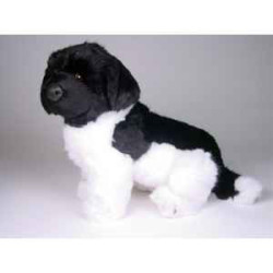 Animaux-Bois-Animaux-Bronzes propose Chien Terre Neuve noir/blanc 40 cm assis peluche réaliste Piutre 2238