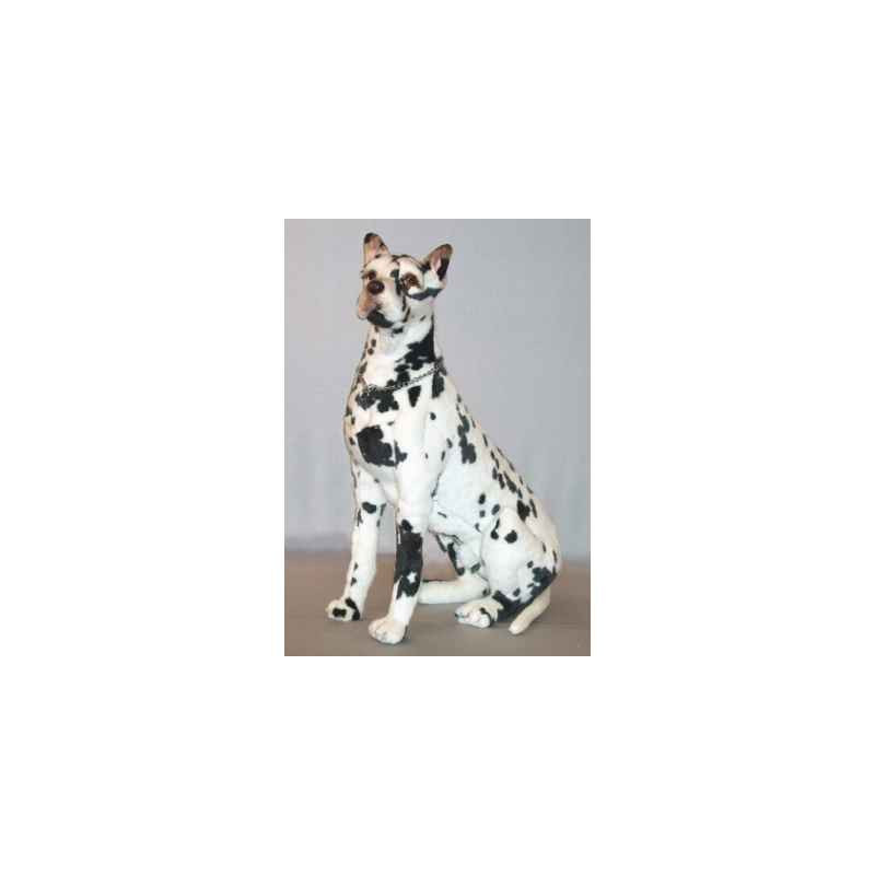 Animaux-Bois-Animaux-Bronzes propose Chien Grand Danois Harlequin 70 cm assis peluche réaliste Piutre 3267